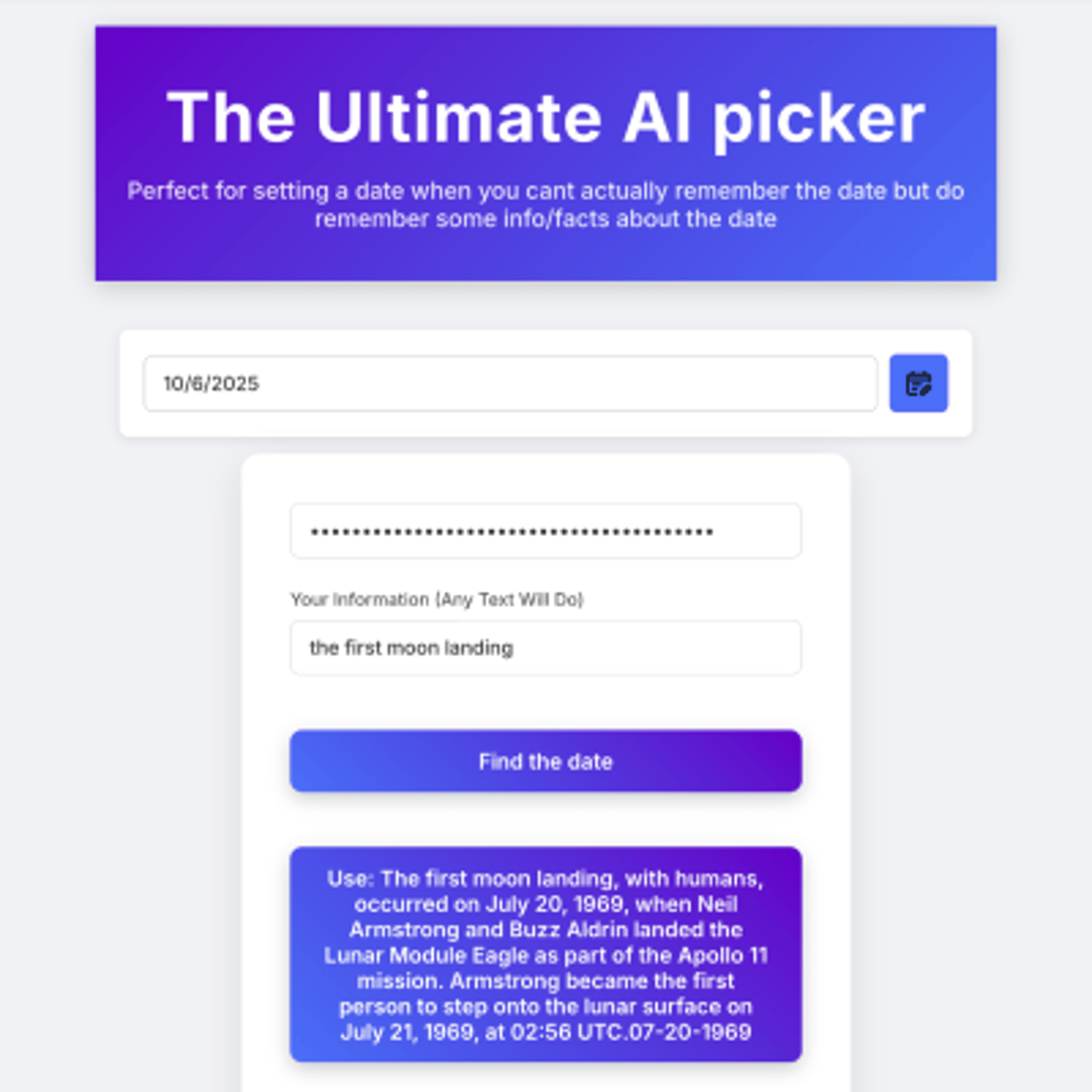 Screenshot of AI date picker