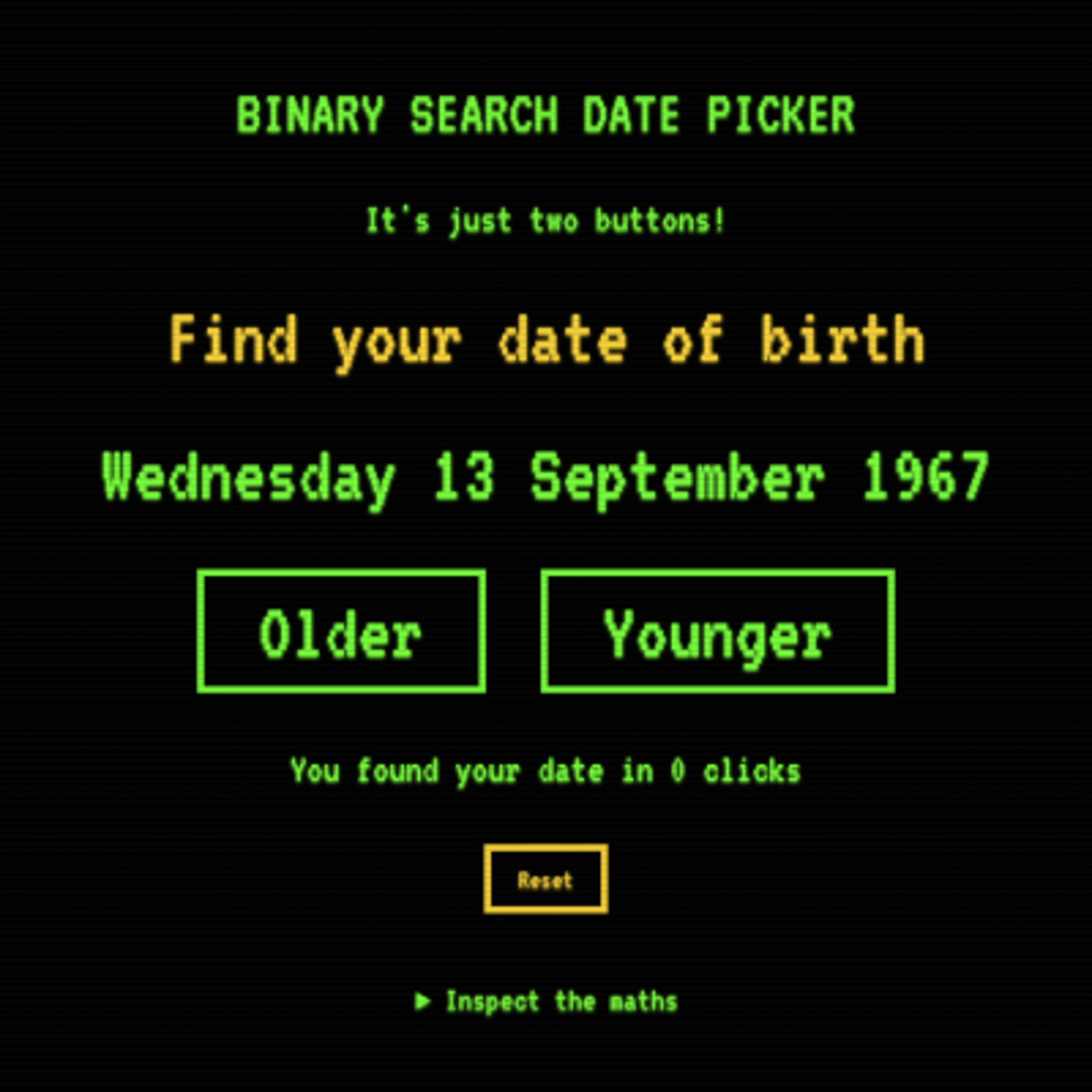 Screenshot of Binary search date picker